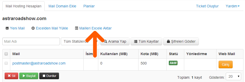 mail hesaplarını dışarı aktarma