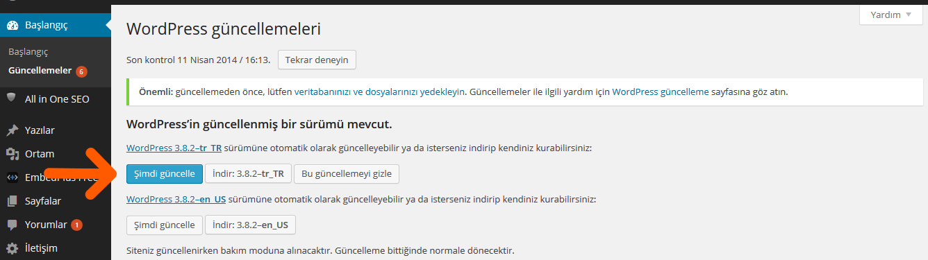 wordpress sürüm yükseltme